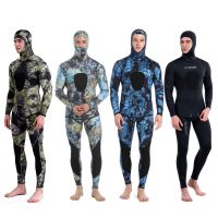 HOT 3mm Camouflage Wetsuit Long Sleeve Fission Hooded 2 Pieces Of Neoprene Submersible For Men Keep Warm Waterproof Diving Suit