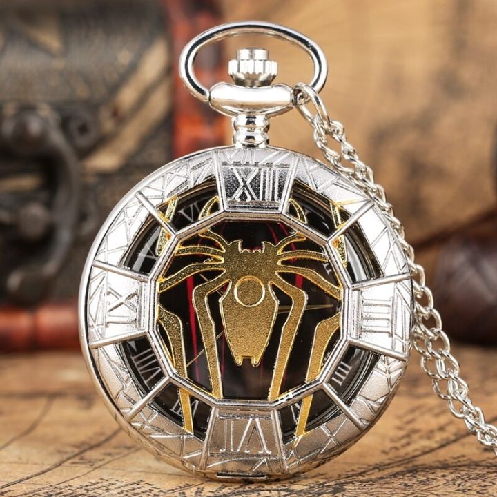 จี้นาฬิกาแบบโซ่แมงมุมสีดำสุดหรูชั้นนำของนาฬิกา-steampunk-ของขวัญนาฬิกาพกเลโลจเดโบลซีโลสินค้าของผู้ชาย