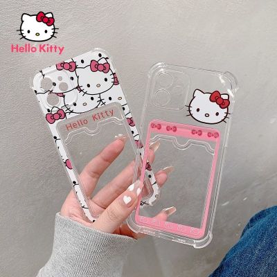 「16- digits」เคสโทรศัพท์ Hello Kitty สำหรับ iPhone 7/8P /X/xr/xs/xsmax/ 11/12Pro โทรศัพท์การ์ตูนน่ารักเคสใส่การ์ดโปร่งใส