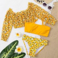 hotx 【cw】 Print Swimwear Bikinis Kids Dropshipping Children 3 Pieces Swimsuit Cover Up Set Teens Biquini