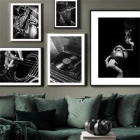 2023 ▧ Black And White Wall Art Poster Print Guitar Jazz Music Portrait Canvas Painting Wall Pictures For Living Room Home Decor