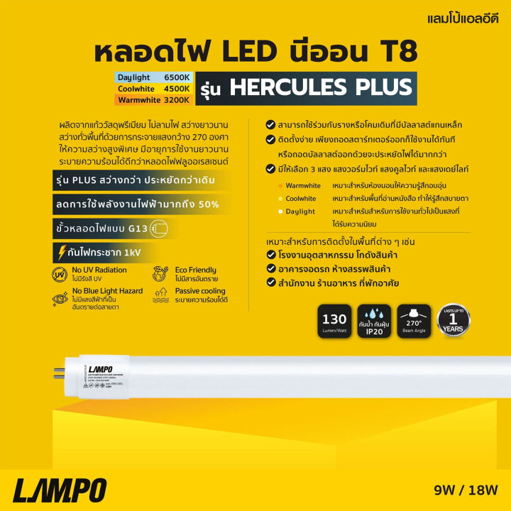 ยกลัง-ชุดหลอดไฟนีออนพร้อมรางบิดล็อก-led-t8-18-วัตต์-หลอดไฟนีออน-led-หลอดไฟบ้าน-หลอดไฟ-led-แบบยาว-ฟลูเซ็ท-led-t8-18w-lampo-รางบิดล็อค-แสงสีขาว-daylight