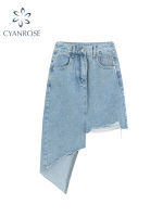 Women Denim Skirt Vintage High Waist Jean Skirts Summer Casual Fashion Streetwear Female Korean Irregular Slim Chic A-line Skirt