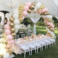 （koko party supplies）100ชิ้น M Acaroon BalloonsSet GoldArch ลูกโป่งสีชมพูสีขาว BallonWedding ตกแต่งงานเลี้ยงวันเกิดชุด