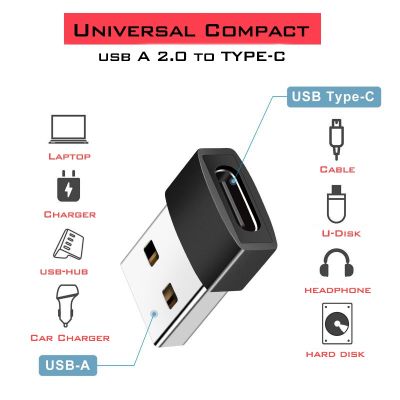 USB A 2.0 To Type C อะแดปเตอร์ชาร์จในรถยนต์ตัวแปลง OTG สนับสนุนช่องเสียบหูฟังสายซิงค์ข้อมูลสายชาร์จสายเคเบิลมือถือแปลงหญิง