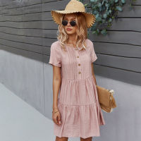 Fashion Short Sleeve Summer Mini Dress 2021 Ladies Vintage Patchwork Casual Womens Dresses Loose Pink A-Line Beach Robe Solid