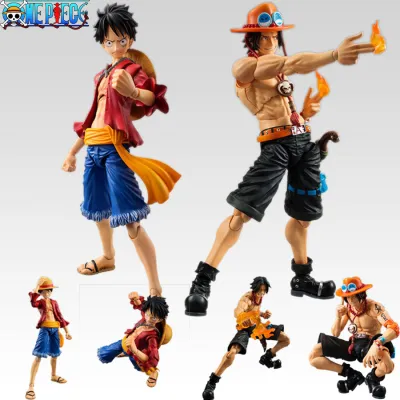 โมเดลแอคชั่นฟิกเกอร์ One Piece Figma Luffy Ace VAH Monkey D Luffy Portgas D. Ace Straw Hat Fire Fist บรรจุอยู่ในกล่องพีวีซี ขนาด 18 ซม.