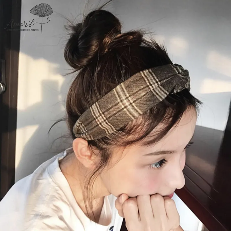 Amart Cotton and Linen Plaid Hair Band Retro Style Fabric Wide-brimmed  Headband for Girls | Lazada