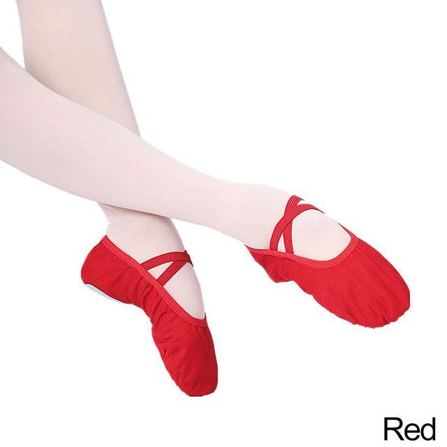 ผ้าใบแคนวาสสำแดงชมพูขาวน้ำตาลแบนรองเท้าเต้นรำยิมนาสติกบัลเลต์ครูสอนโยคะสำหรับเด็กผู้หญิง