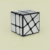 Brain Teaser Brushed Sticker พื้นหลังสีดำ Twisty Windmill 3X3 Mirror Speed Cube Silver