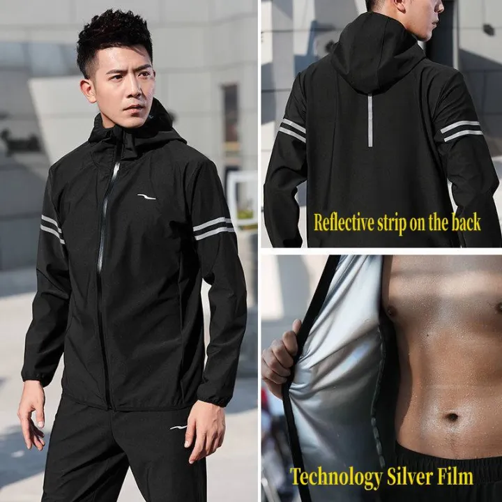 TiauYat」Sauna Suit Men Heavy Duty Weight Loss Sweat Suit Gym Boxing Workout  Jogging Sauna Jacket with Hood and Zipper | Lazada PH