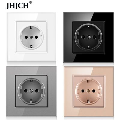 JHJCH wall crystal glass panel power socket plug has been grounded  16a European standard power socket 86mm * 86mm