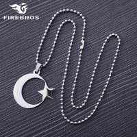 FIREBROS Stainless Steel Crescent Moon Star Necklace Men Women Spiritual Islamic Muslim Amulet Pendant Turkish Religious Jewelry