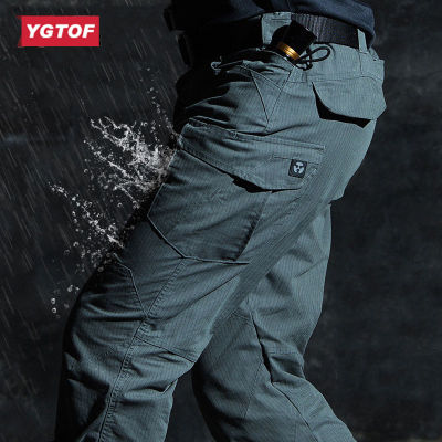 YGTOF กางเกงสินค้าที่มีกลยุทธ์ผู้ชายมีความยืดหยุ่นกันน้ำหลายกระเป๋า,กางเกงลำลองชายปีนเขาเดินเขาเดินทางกลางแจ้งในเมือง