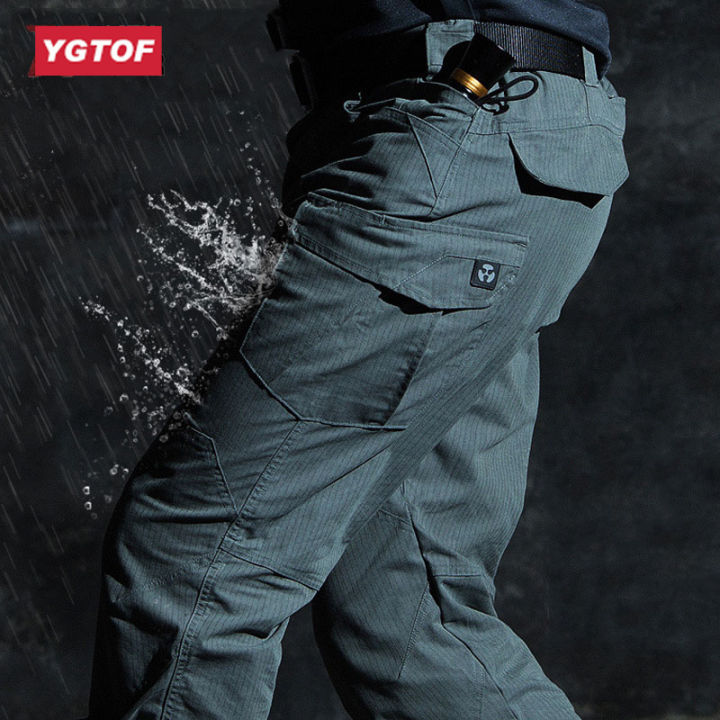 ygtof-กางเกงสินค้าที่มีกลยุทธ์ผู้ชายมีความยืดหยุ่นกันน้ำหลายกระเป๋า-กางเกงลำลองชายปีนเขาเดินเขาเดินทางกลางแจ้งในเมือง