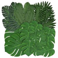 84 PCS 6 Kinds Artificial Palm Leaves Tropical Monstera Leaves Palm Leaf with Stems