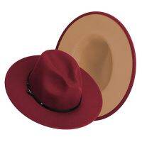 Classic Men Two Tone Felt Fedora Hat  Wide Brim Jazz Hats For Women Elegant Trilby Cap Wholesale