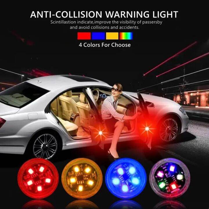 2/4Pcs 5 LED Car Door Opening Warning Light Wireless Induction