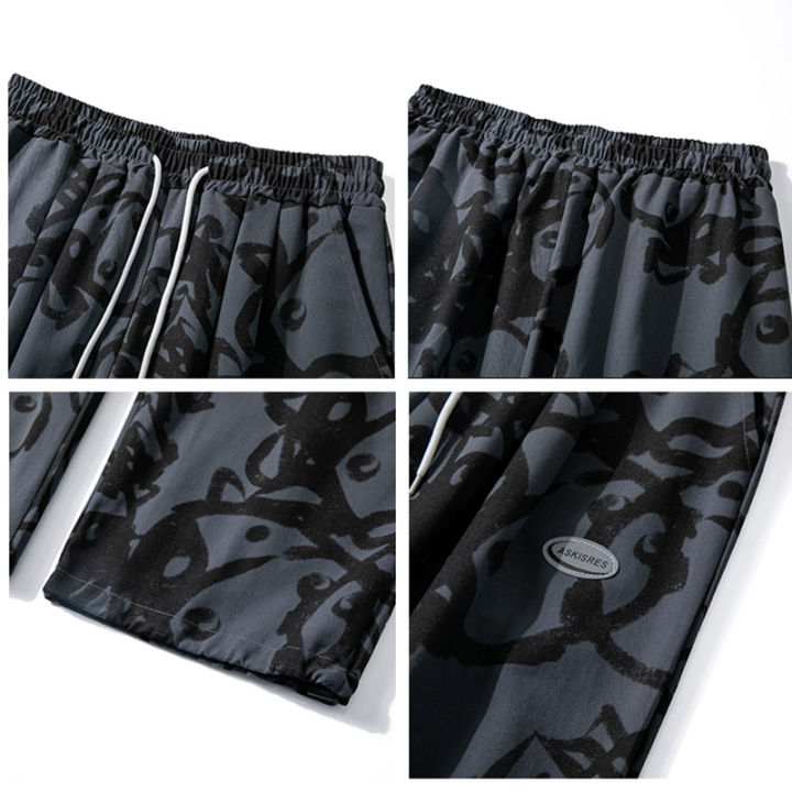 woma-กางเกงเก็บพุง-กางเกงลำลองขายาวสำหรับผู้ชายแฟชั่นสไตล์เกาหลีทรงตรงมีระบายพิมพ์ลายการ์ตูนสุดหล่อกางเกงขาม้า