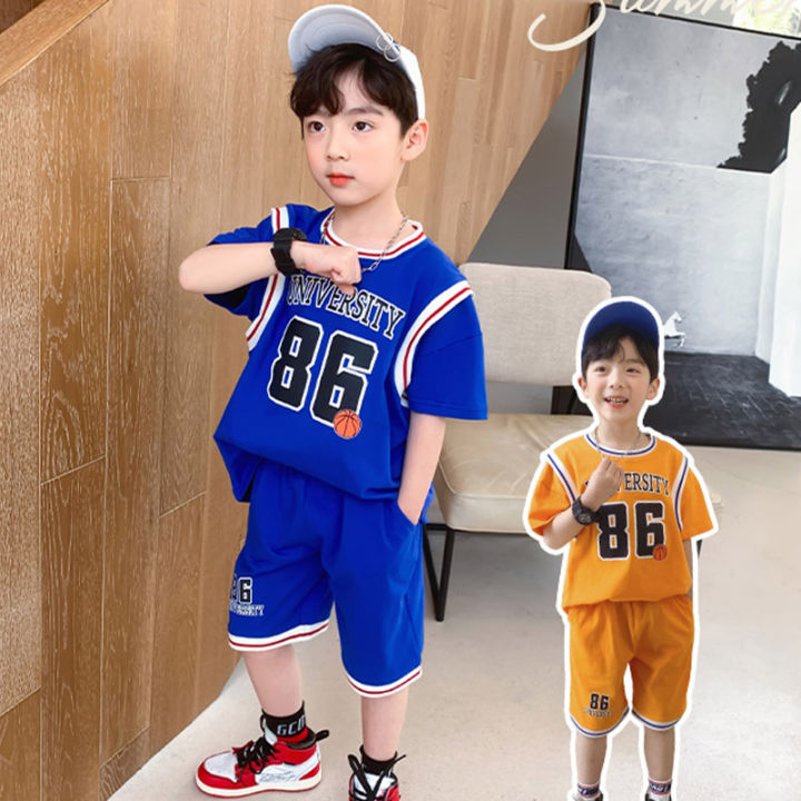 iqangel-childrens-clothing-boys-wear-set-new-handsome-summer-korean-version-boys-short-sleeve-basketball-suit-western-fashion-clothes