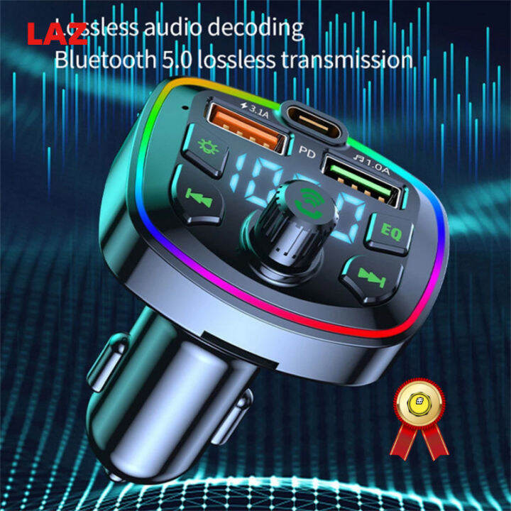 เครื่องส่งสัญญาณ-fm-รองรับบลูทูธสำหรับรถยนต์ไฟแบคไลท์-led-เครื่องเล่น-mp3มือฟรีชุดคิทที่ชาร์จความเร็วสูงอะแดปเตอร์-usb-คู่