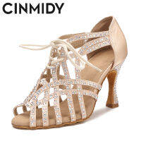 CINMIDY Soft Sole รองเท้าเต้นรำแบบละตินสำหรับผู้หญิงรองเท้าเต้นรำบอลรูม Tango Salsa รองเท้าส้นคิวบาสุภาพสตรีรองเท้าแตะ