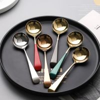 High Quality Elegant Coffee Stirring Spoons/ Nordic Stainless Steel Ice Cream Yogurt Jelly Dessert Spoons/ Milk Tea Drink Round Soup Spoon