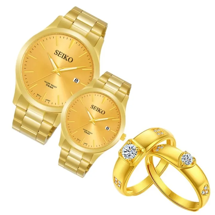 Buy 1 Take 24k Gold-Plated Adjustable Heart Couple Ring And Seiko Watch |  Lazada PH