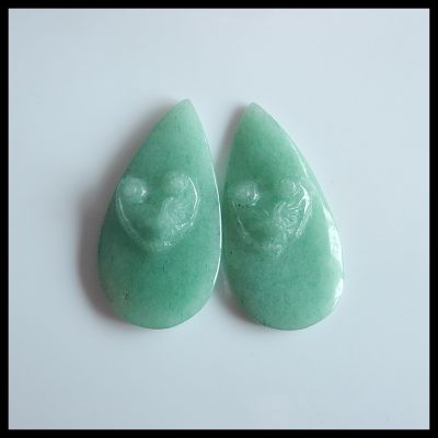 Indian Green Aventurine carved Fashion women Earrings Beads,Semiprecious Jewelry earring,33x16x5mm,6.9g