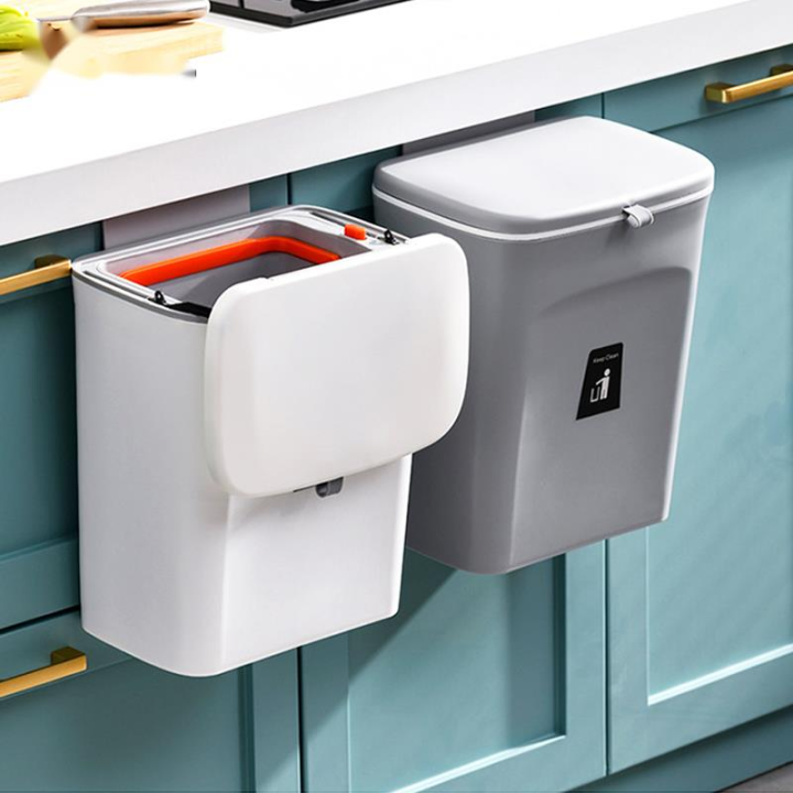 Kitchen Trash Can 9L Wall Mounted Waste Bin With Lid Kitchen Garbage Cans Hanging Trash Bin For