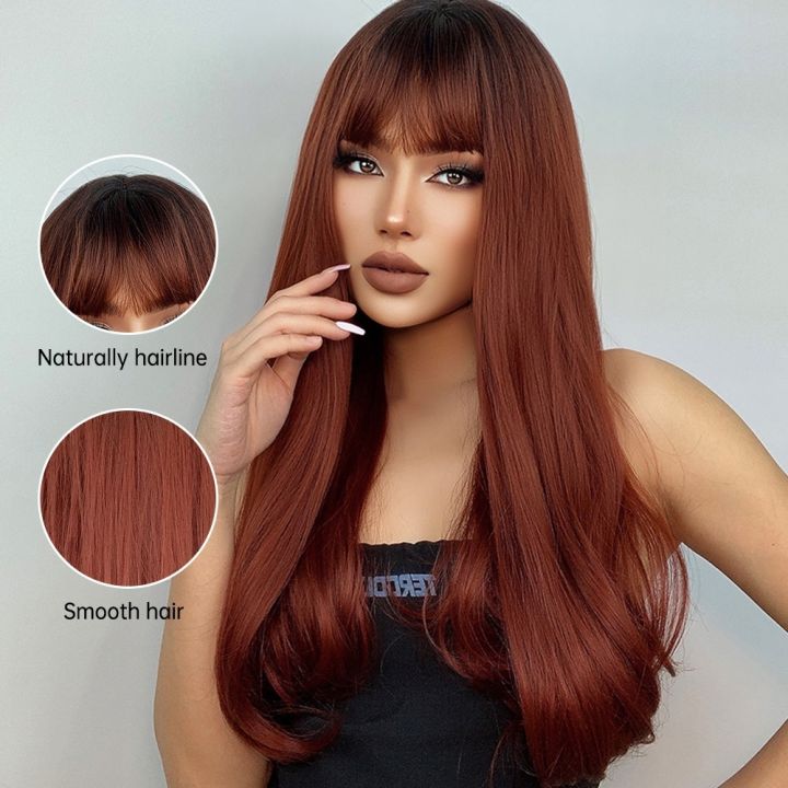super-high-quality-wig-female-honey-brown-straight-bangs-long-curly-hair-tip-micro-curly-fashion-temperament-wig-head-cover-lady-rose-inner-net