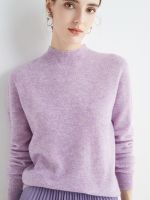 Autumn Winter Solid Mock-Neck Pullover Sweater For Women 100% Merino Wool Casual Cashmere Knitwear Female Clothing Basic Tops