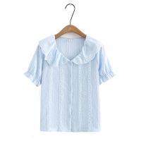 【มีไซส์ใหญ่】Plus Size L-4XL Womens Short Sleeve V-neck Summer Blouses Ladies Lace Patchwork Female Tops Office-wear A-line Blusas