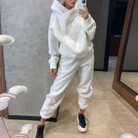 Fleece Oversized Hooded Womens Tracksuit Two Piece Sets Long Sleeve Hoodie Joggers Female Suit 2021 Winter Lady Sportswear Set