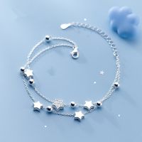 VENTFILLE 925 Sterling Silver Star Bracelet Fashion Korean Five-pointed Star Crystal Double Bracelet