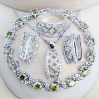 Women Silver 925 Bridal Jewelry Sets Dark Yellow Zirconia Costume Jewellery Wedding Earrings Rings Bracelets Pendant Necklace