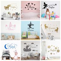 Kawaii Custom Name Wall Sticker Personalized Stickers Unicorn Decal For Kids Room Decoration Wallpaper Poster Baby Mural