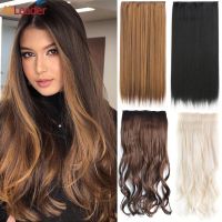 24" Thick Long Straight One Piece Clip In Hair Extensions Ombre Hair Pieces With 5 Clips In Heat Resistant Fake Hair Hairpiece Wig  Hair Extensions  P