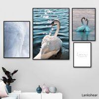 Sea White Swan Love Quotes ภูมิทัศน์ Wall Art ภาพวาดผ้าใบ Nordic โปสเตอร์และพิมพ์ภาพผนังสำหรับห้องนั่งเล่น Home Decor 0922