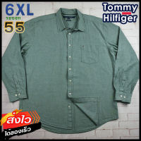 Tommy Hilfiger®แท้ อก 55 ไซส์ 6XL เสื้อเชิ้ตผู้ชาย ทอมมี่ ฮิลฟิกเกอร์ สีเขียวอ่อน เสื้อแขนยาว เสื้อใส่เที่ยวใส่ทำงาน