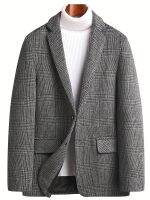 xixibeauty Wool Blend Elegant Plaid Blazer, Mens Casual Flap Pocket Button Up Sports Coat For Fall Winter Business Banquet