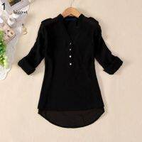 ☆BIG☆ashion Chiffon Buttons Down V-Neck Loose Long Sleeve Shirts