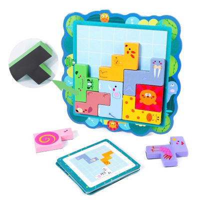 ของเล่น Logic Vitality Cube บล็อกไม้บอร์ดเกมแม่เหล็กบล็อก Tetris