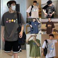 FHZA3 ?ส่งมาจากไทย? เสื้อยืดคอกลมแขนสั้นผู้ชายพิมลายการ์ตูนแฟชั่นลำลอง ผ้านุ่ม ใส่สบาย มี6สี อก42+