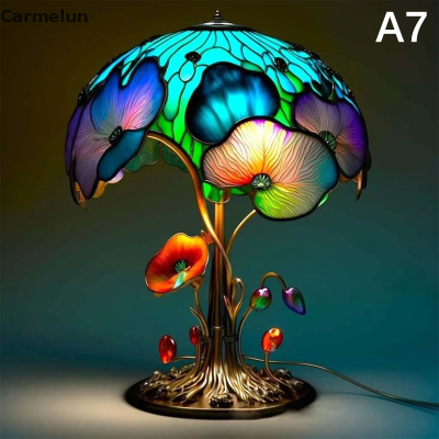 Carmelun ชุดโคมไฟกระจกสีวินเทจ,โคมไฟตั้งโต๊ะรูปหอยทากปลาหมึกเครื่องประดับที่มีสีสันเรซินตกแต่งบ้าน