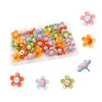 30Pcs/Box Colorful Resin Flowers Pushpin Office Thumb Pins Corkboard Bulletin Board Push Pins Decor Cubicle Desk Accessories Clips Pins Tacks