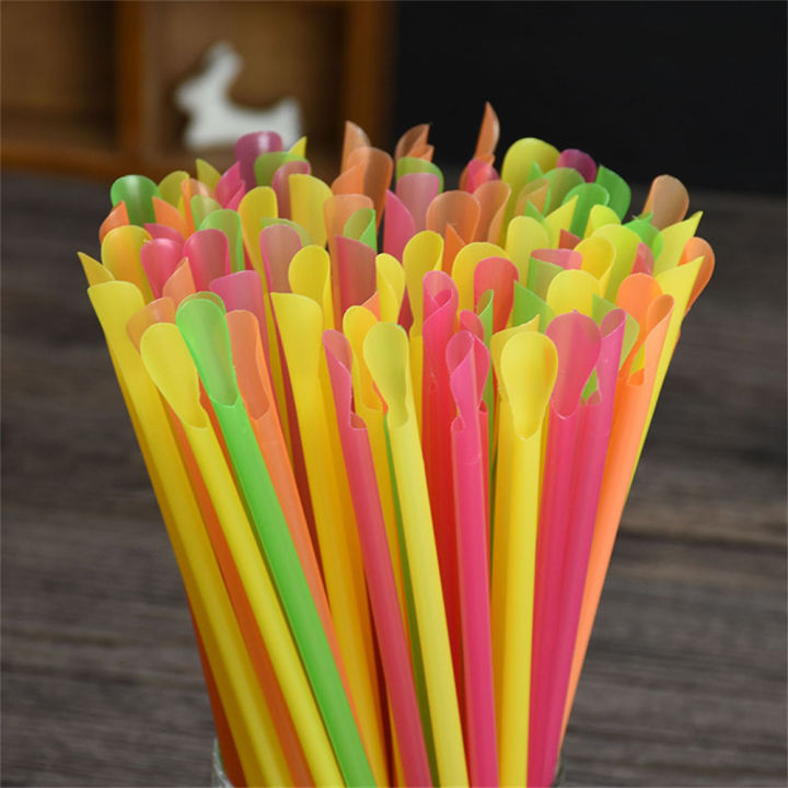 fun-party-supplies-durable-plastic-spoons-smoothie-sipping-straws-colorful-cocktail-straws-plastic-straw-spoons