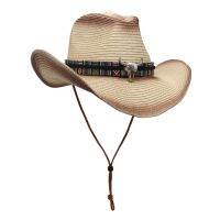 Bull Head Accessories Sun Protection Gradient Straw Hat Spring Summer Shade Unisex Adjustment Rope Jazz Cap Cowboy Hat