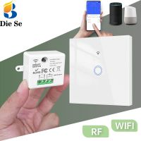 Tuya Smart Life Wifi Rf Light Switch AC 220V Remote Relay Receiver 433mhz RF Touch Button Glass Transmitter for Led Fan Alexa