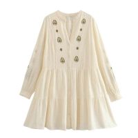 European and American style spring summer new fashion trend womens long-sleeved loose versatile embroidered short dress 5770226